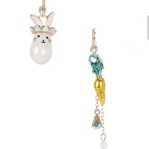 Betsey Johnson Bunny and Carrot Mismatch Earrings - Pink, Gold, Green